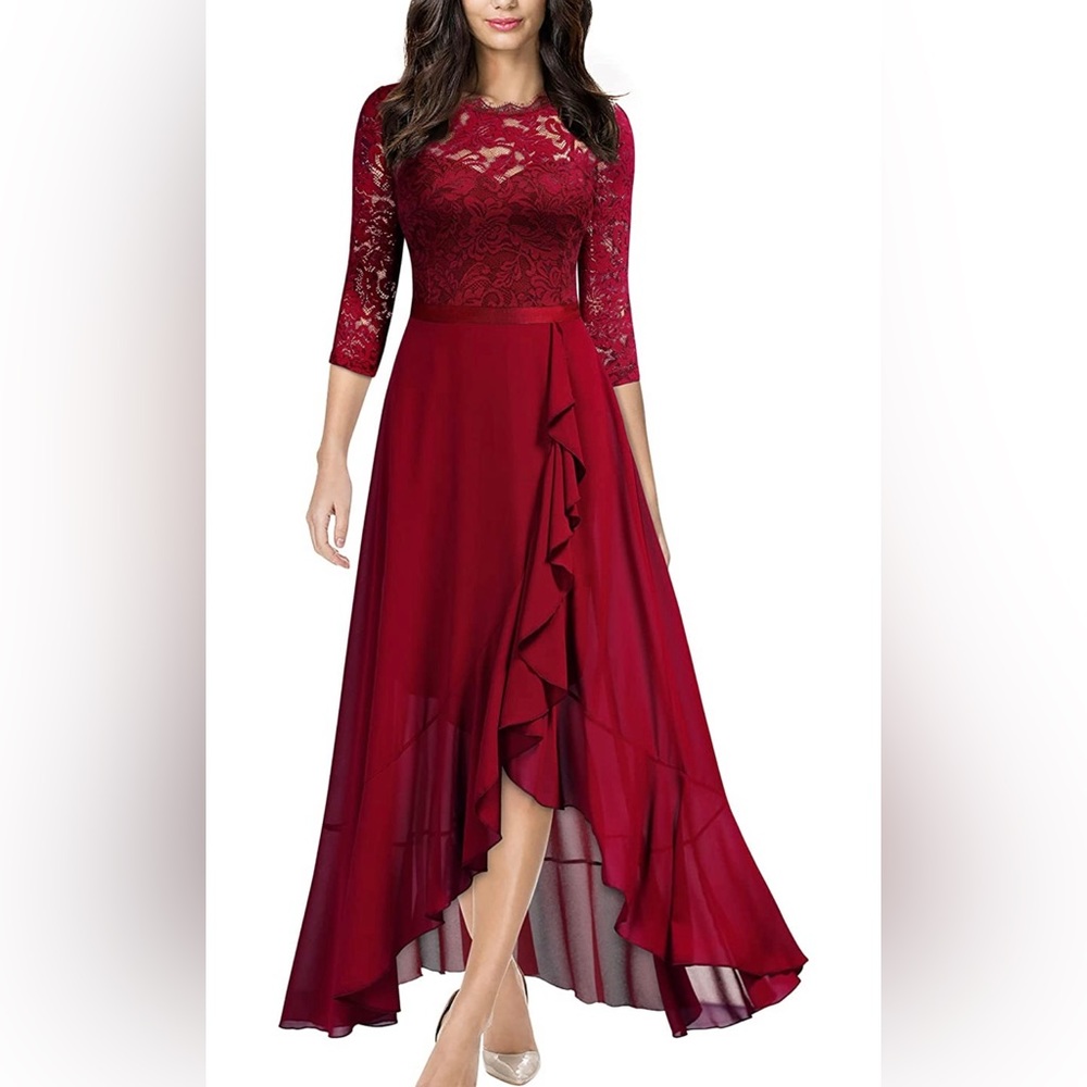 NWOT Miusol Women's Elegant Floral Lace Ruffle Bridesmaid Maxi Dress